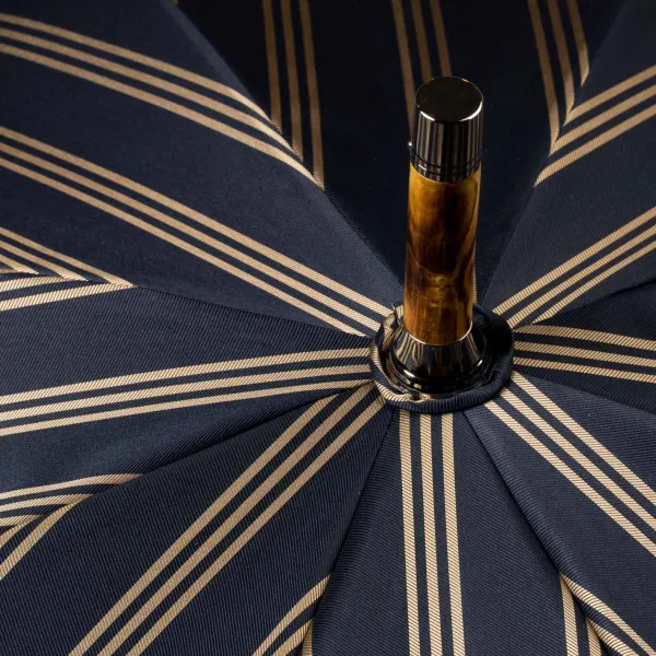 Maglia Dunkelblau Gestreifter Regenschirm Mit Griff Aus Walnuss* Regenschirme