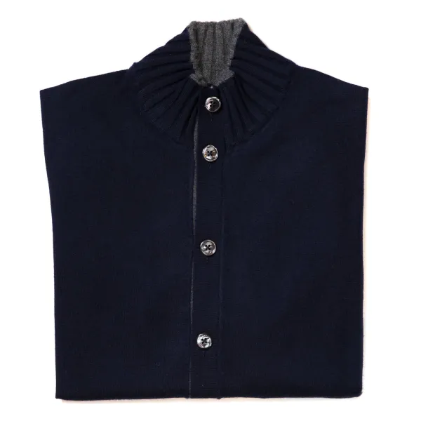 Cesare Attolini Dunkelblauer Cardigan „Bicolor Bomber Rib" Mit Stehkragen Aus P* Strickwaren