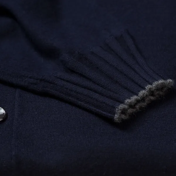 Cesare Attolini Dunkelblauer Cardigan „Bicolor Bomber Rib" Mit Stehkragen Aus P* Strickwaren