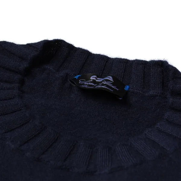 Cesare Attolini Dunkelblauer Pullover „Round Rib" Aus Reinem Duvet-Kaschmir* Strickwaren
