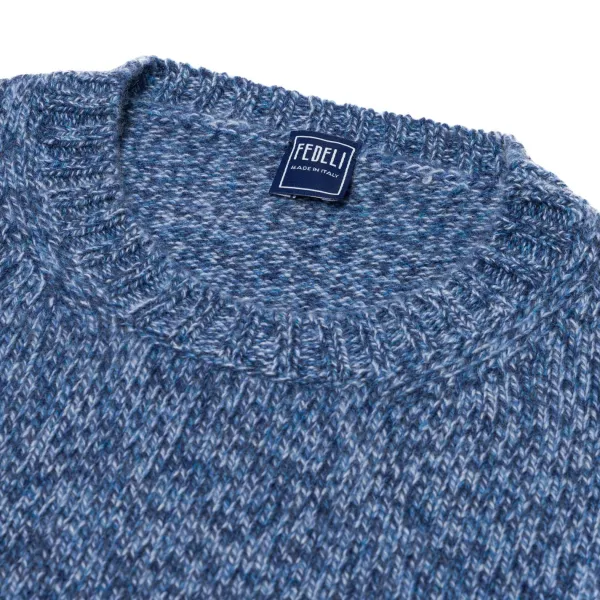 Fedeli Exklusiv Bei Michael Jondral: Denim Blue Scottish 3-Ply Mouline Cashme* Strickwaren