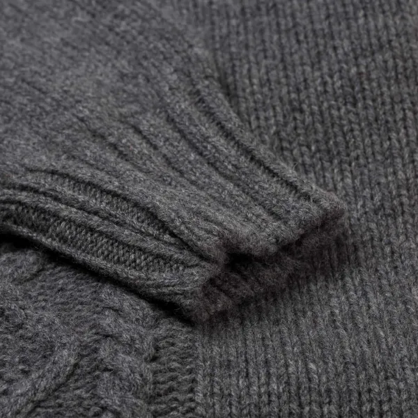 William Lockie Flanellgrauer Rollkragenpullover „Alain Aran-Cable" Aus 6-Lagiger Lammwolle* Strickwaren
