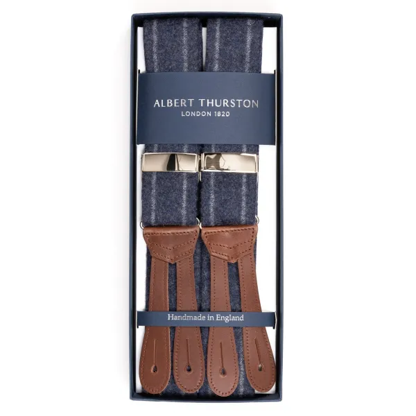 Albert Thurston Jeansblaue Hosentrager „Dugdale Chalkstripe-Flannel" Mit Knopfen* Zahnspange
