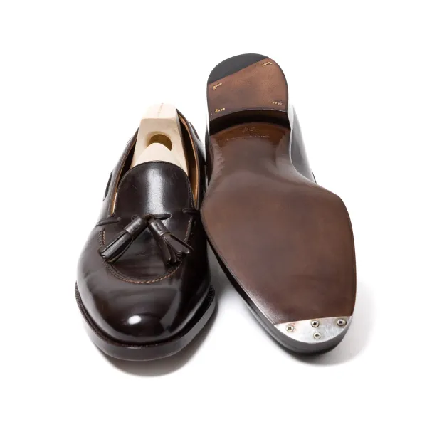 Saint Crispin's Loafer „Short Vamp Quaste" Aus Dunkelbraunem Kalbsleder Handgefarbt* Mto