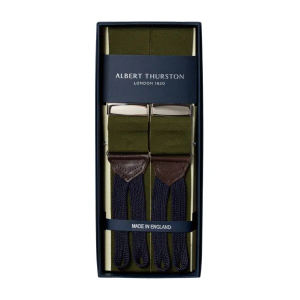 Albert Thurston Olivfarbene Hosentrager „Rigid Plain" Zum Knopfen* Zahnspange