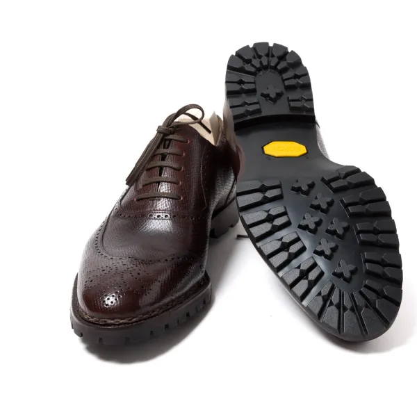 Saint Crispin's Oxford „Longwing Sport Brogue" Aus Dunkelbraun Genarbtem Ca* Mto