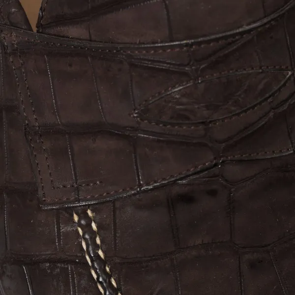 Saint Crispin's Pennyloafer „Kleid" Aus Dunkelbraunem Kroko-Wildleder Reine Handarbeit* Mto