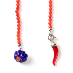 Barbarulo Napoli Reverskette „Lapislazuli & Corail Flower" Aus Lapislazuli, Koralle* Manschettenknöpfe Und Schmuck
