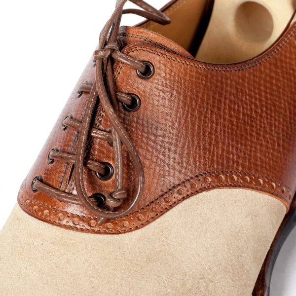 Saint Crispin's Sandfarbenes „Saddle" Oxford-Wildleder Mit Braunem Sattel Aus Kalbsleder „Russian Calf"* Mto