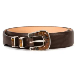 Silberner Strauß Silver Ostrich X Mj: Western-Gürtel "Colorado" Aus Dunkelbraunem Kalbs* Gürtel