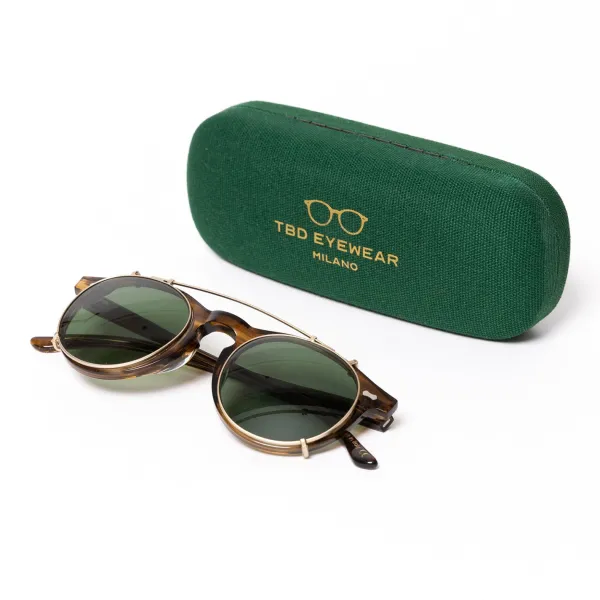 TBD BRILLEN Sonnenbrille "Clip-Pleat Earth" Mit Grunen Glasern - Handarbeit* Sonnenbrille