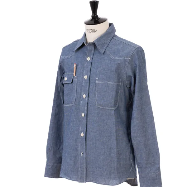 Tellason X Michael Jondral: Japanisches Baumwoll-Chambray „Bridgewater" Wor* Freizeithemden